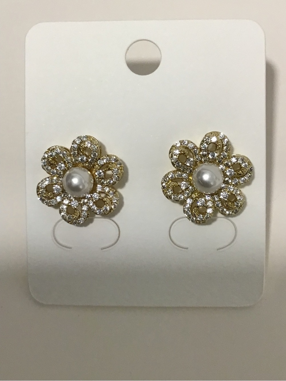 Gold Floral Pearl & Crystal Stud Earrings